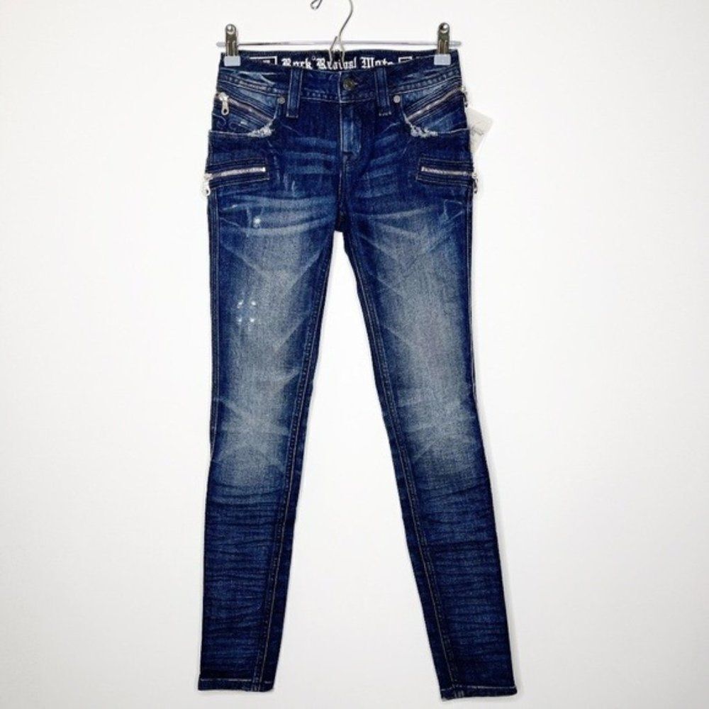 ROCK REVIVAL Moto Skinny Jeans 